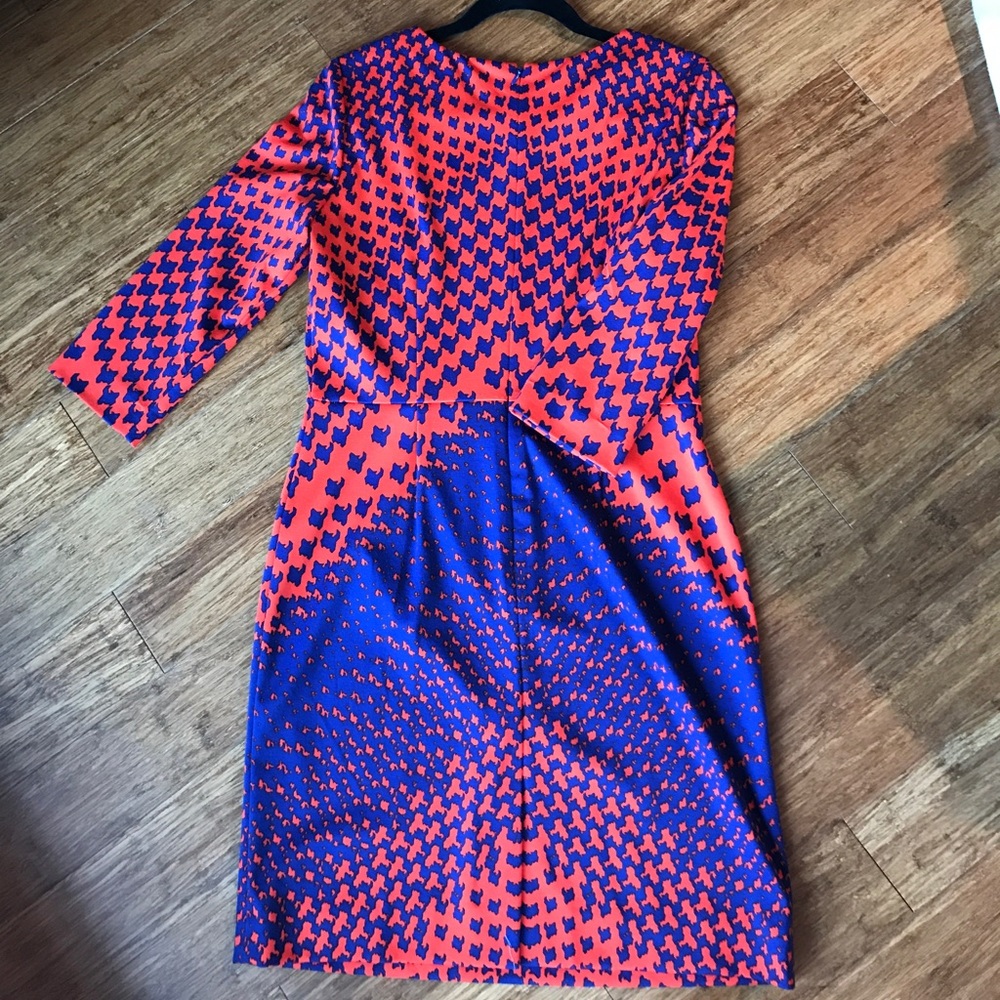 Cremieux -  Orange & Blue Houndstooth Pattern Dress - Picture 2 of 5